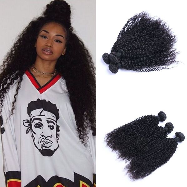 

mongolian virgin human hair weave bundles kinky curly unprocessed hair 3 pieces weft for women, Black