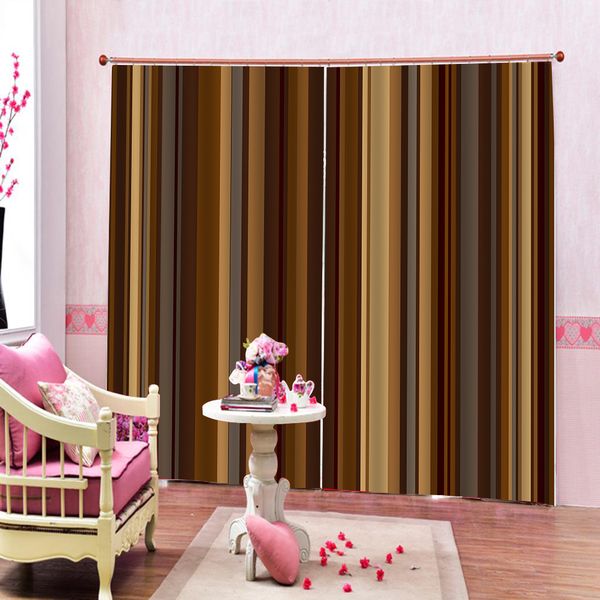 2019 Custom Brown And Gray Curtain Vertical Stripes Abstract
