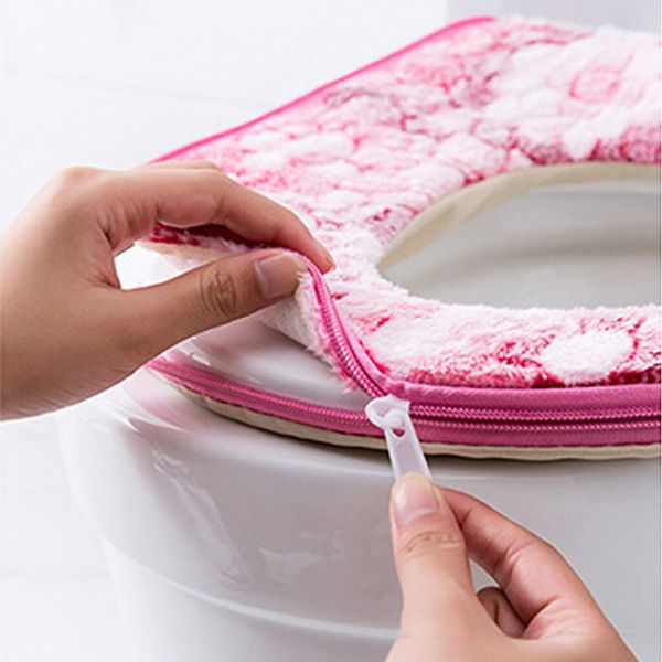 

warm soft toilet cover seat lid cover pad bathroom warmer toilet seat bowl soft zipper flower washable toilet seat cover &c