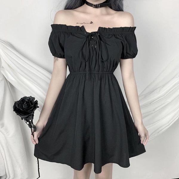 

vintage dress women 2020 off the shoulder pleated dress chic girls elegant female dresses afc522, Black;gray