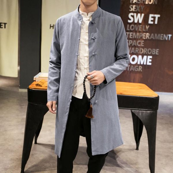 

одежда тан середине длинные пальто мужчин тонкий однобортный o-образным вырезом trenchs весна осень хлопок лен ткань ретро пиджак мужской, Tan;black