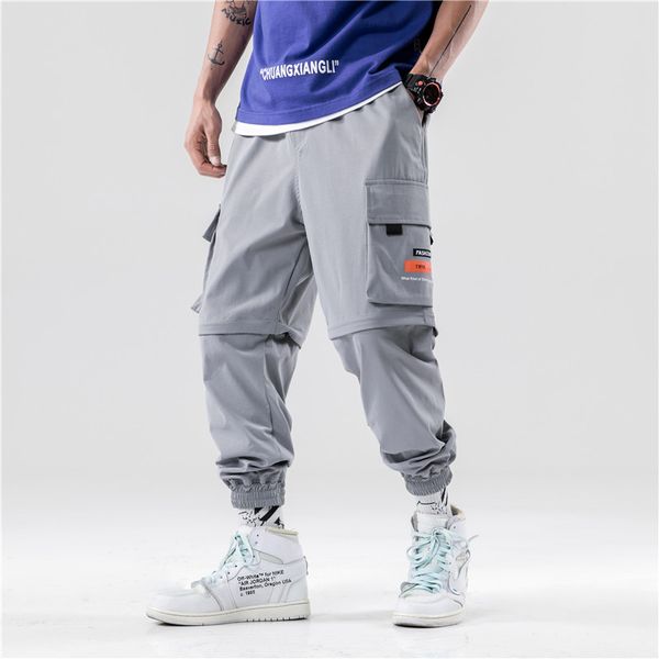 

hip hop pants splicing disassemblable pants two-piece overall harajuku pant streetwear summer joggers sweatpants, Black