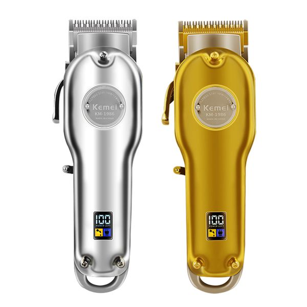 

new designer all-metal barber professional hair clipper electric cordless lcd hair trimmer gold silver hair cutting machine km-1986 1987