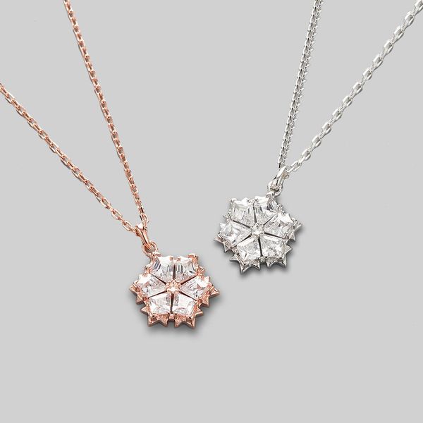 

leouerry 925 sterling silver snowflake necklaces elegant geometric cubic zirconia pendant necklaces for women silver 925 jewelry