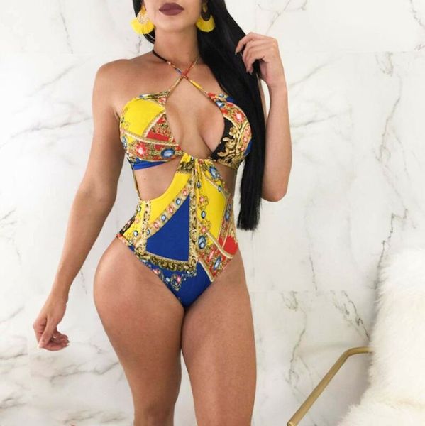 

women summer one-piece bandage monokini swimsuit floral print bikini sets push-up padded bathing suit swimwear beachwear biquini