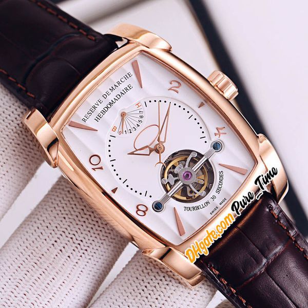 New Kalpa Cassa in oro rosa PFH150-1032500 Automatic Tourbillon Power Reservem Orologio da uomo Quadrante bianco Cinturino in pelle marrone Orologi Pure_Time E59