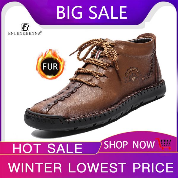 

2019 new mens winter boots genuine leather snow boots with fur warm casual male shoes waterproof ankle sneakers big sizes 48, Black