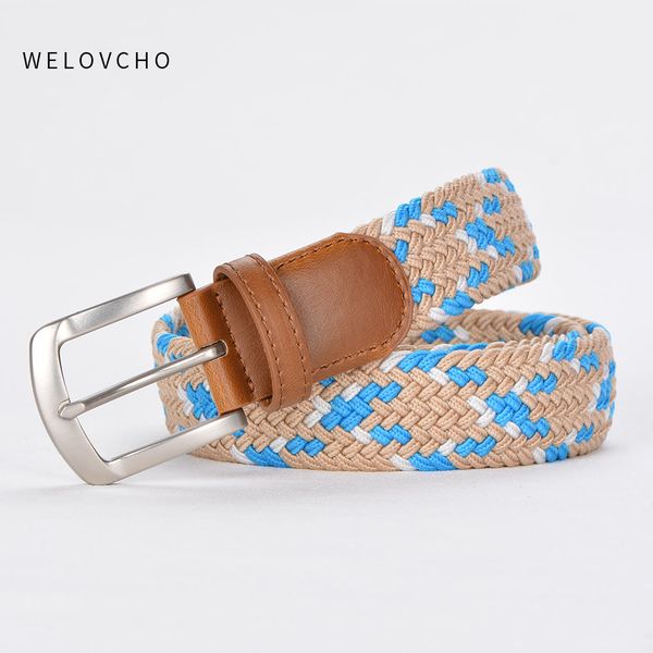 

welovcho men&women elastic belt waistband braided style with silver buckle stretch belt 115 cm long and 3.4 cm wide casual belts, Black;brown