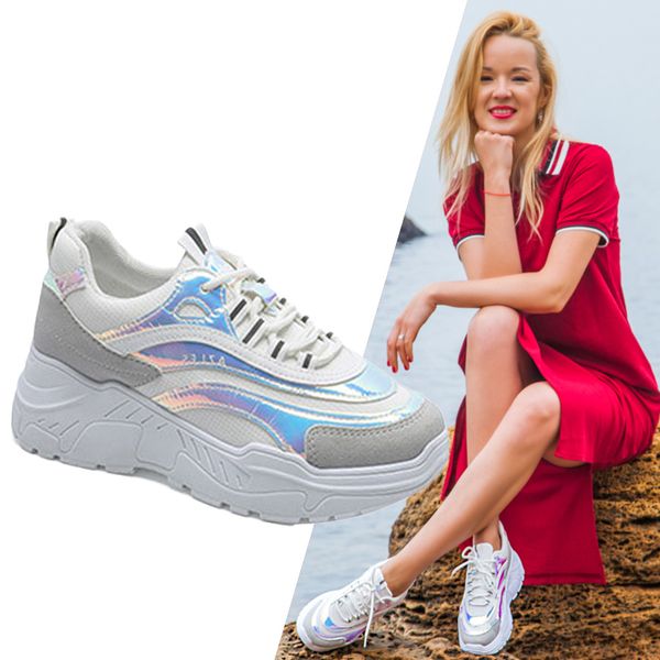

women casual sneakers lace up height increasing for, Black;white