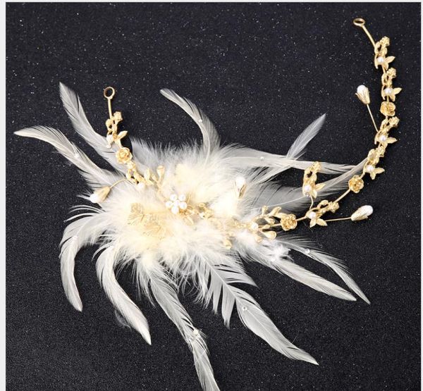 

bridal handmade feather headdresses gold headband set wedding dress accessories hair strap bridal accessories, Silver