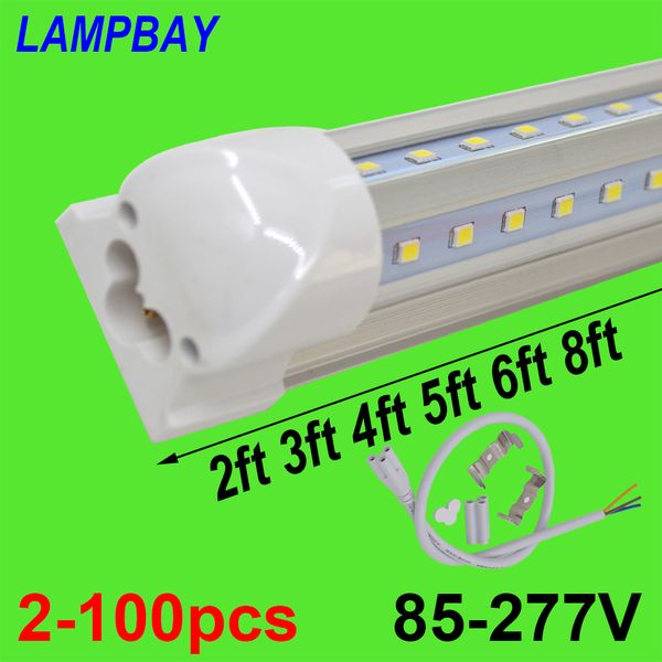 

2 100pc v haped led tube light 2ft 3ft 4ft 5ft 6ft 8ft 270 angle bulb t8 integrated fixture linkable bar lamp uper bright