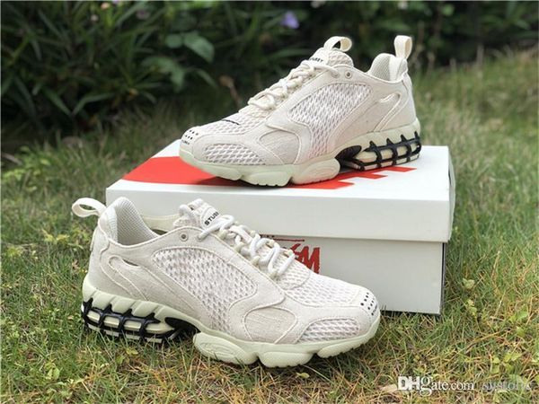 

новые аутентичные stussy х зум спиридон cage 2 кроссовок мужчин черного fossil black pure platinum кроссовки кроссовки с оригинальной коробк