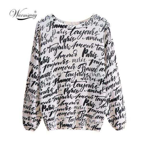 

новые женские топы письмо печатные женские с длинным рукавом повседневная пуловер 2019 весна лето вязаная о-шере свитер джим шемпер hot b-06, White;black