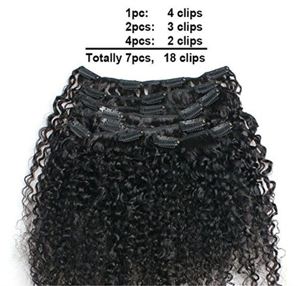

brazilian remy virgin hair kinky curly 3b 3c natural color african american clip in hair extensions 120gram 7pcs/set(16"), Black;brown