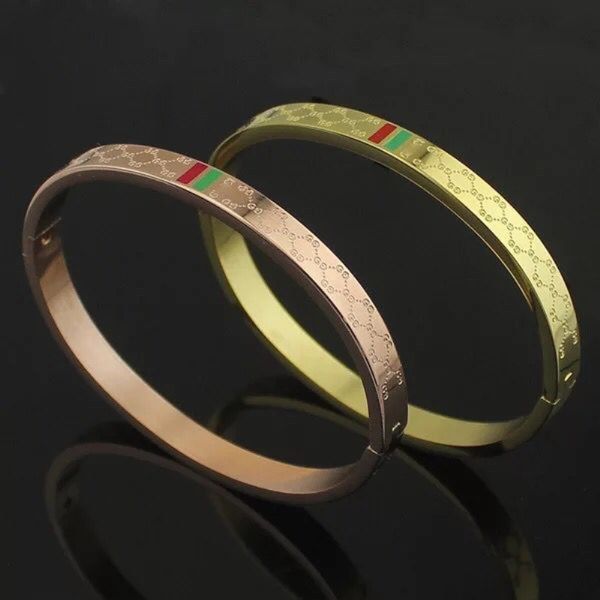 

women's bangles big carved rose gold g bracelets fashion titanium steel gold silver rose gold bracelet love bangle love jewelry, Black