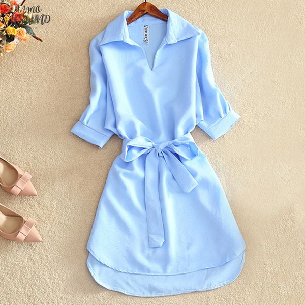 

shirts women 2020 summer casual dress fashion lady solid red chiffon dresses for women sashes tunic ladies vestidos femme, Black;gray
