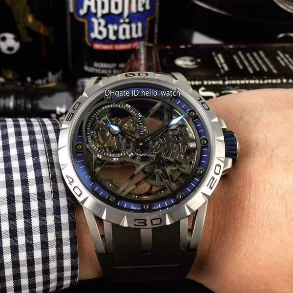 

limited edition new excalibur 46 турбийон стальной корпус rddbex0545 красный внутренний скелетон автоматические мужские часы резиновый ремеш, Slivery;brown