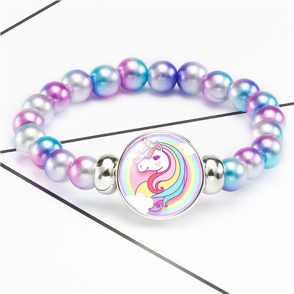 

new unicorn beads bracelets 18mm snap holder buttons dome cabochon flamingos charms trendy jewelry girls women boy gift, Black