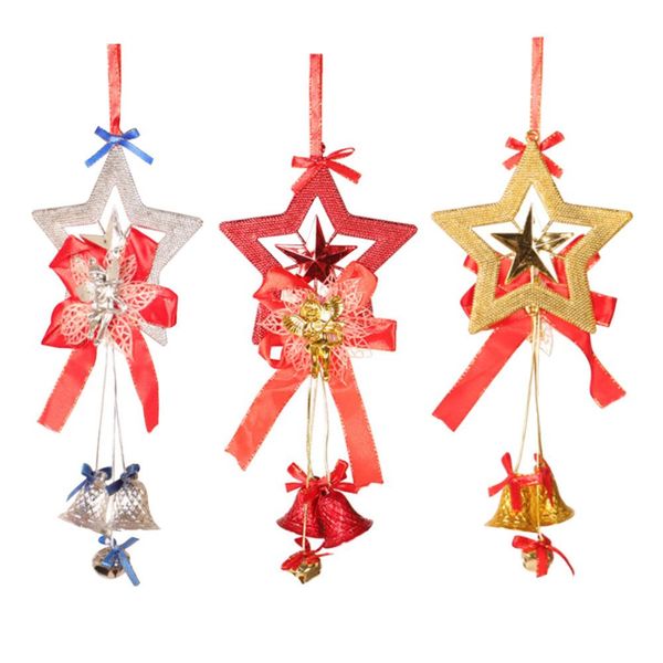 

chic five-pointed star bowknot bell pendant christmas hanging decor xmas supply decoration accessories bells for crafts