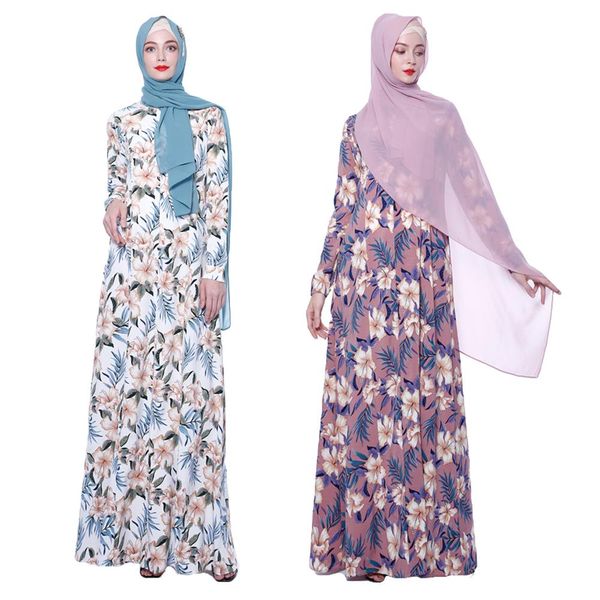

2019 ramadan abaya muslim women flower printed long maxi dress jilbab islamic kaftan robe long sleeve gown ankle-length fashion, Red