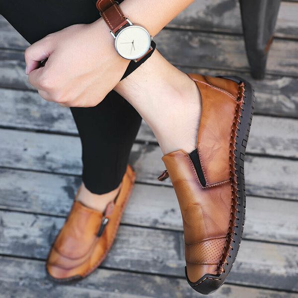 

2019 newly men driving flats boat casual shoes round toe slip on breathable loafers c55, Black