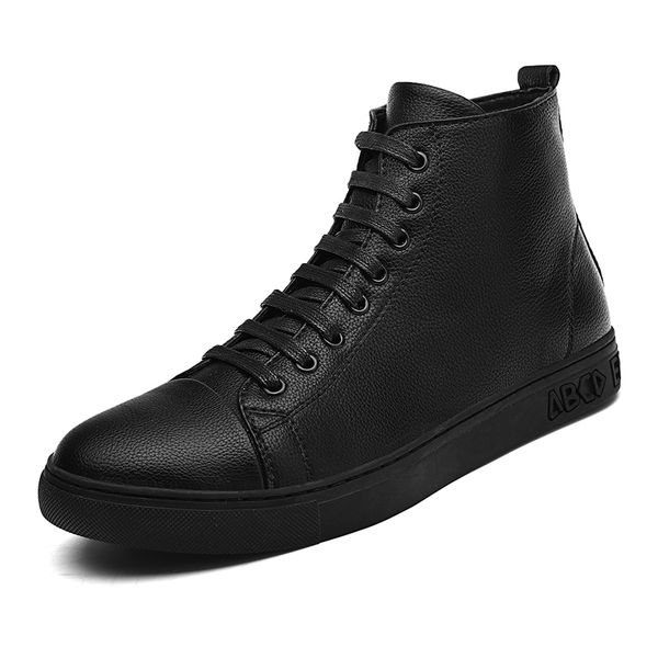 

men's sneakers boots 2019 matte leather high men's shoes large size size 47 casual boots male, Black