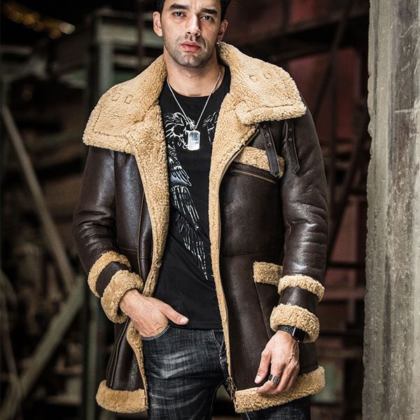 

fandy lokar genuine sheepskin leather jackets men fashion turn down collar coats men elegant thick jackets male outerwear hae, Black