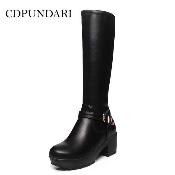 

cdpundari round toe high heels winter boots women platform boots shoes ladies calf, Black
