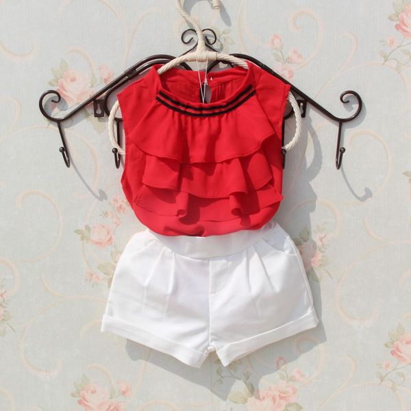 

3-15 yrs 2017 summer kids children school girl and blouses white red chiffon ruffles sleeveless girls blouse shirts jw1995, White;black
