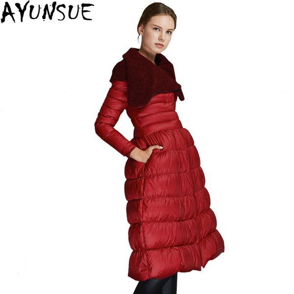 

ayunsue winter long down jacket female parka 2018 european brand slim ladies elegant clothing plus szie 2xl abrigos mujer lx896, Black