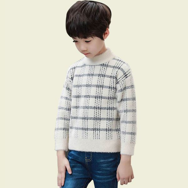 

kids sweater boys fashion plaid boys jumper thick velvet sweater for autumn winter casual kids cold clothes for school, Blue