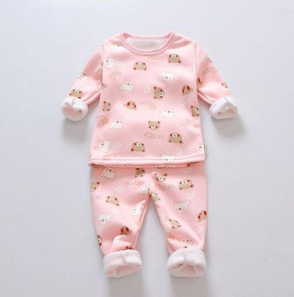 

girls pajamas set winter baby warm velvet thickening long sleeves +pants suit 2pcs kids children clothes set boy pajamas, White