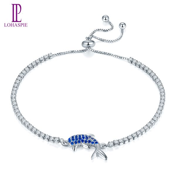 

solid 925 sterling silver created sapphire dolphin adjustable bracelets bangle for women girl's gift animal jewelry fashion birthday pa, Golden;silver