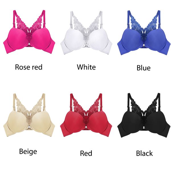 

lace front closure bra for women lingerie adjusted push up bra comfort breathable beauty butterfly shape lace back, Red;black