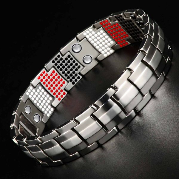 

little frog health magnetic bracelets bangles wide pure titanium hand chain link energy germanium bracelet men fashion jewelry, Golden;silver