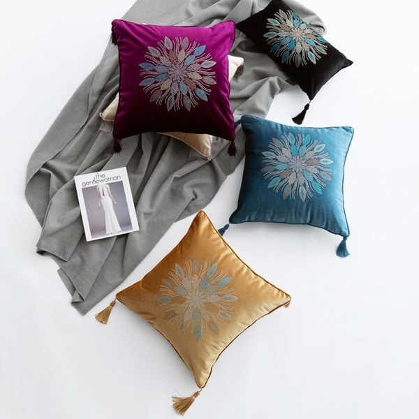 

new luxury european high-precision velvet drilling color flower sofa cushion american tassel model pillow luxury pillows cushion cover