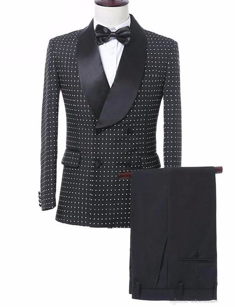 

double-breasted groomsmen shawl lapel groom tuxedos men suits wedding/prom man blazer ( jacket+pants+tie) a103, White;black
