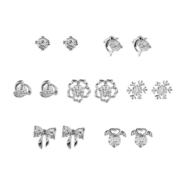 

weekly ear nail temperament combination set korean edition creative gift box with drilled snow dolphin earrings, Golden