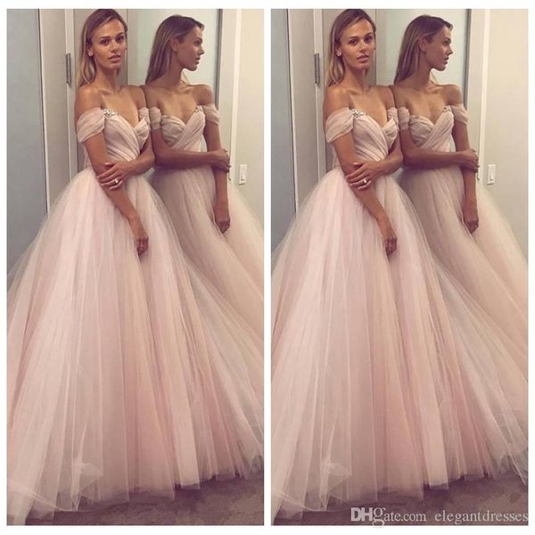 

a-line tulle long prom dresses off shoulder beaded crystal women special occasion party gowns formal quinceanera robe de mariee, Black