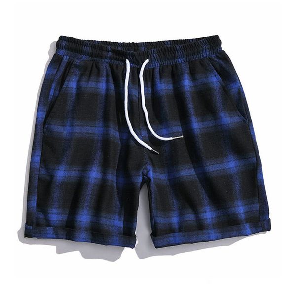 

summer streetwear mens fitness shorts casual sweatpants plaid drawstring men's jogger shorts men beach bermuda masculino dk062, White;black
