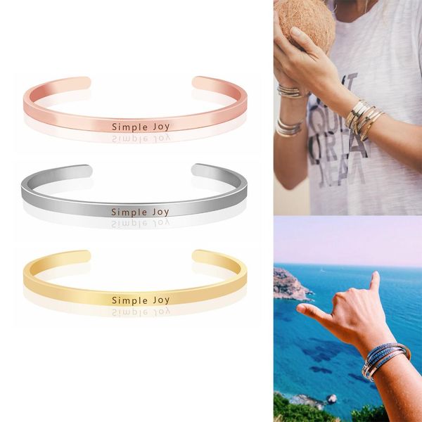 

simple joy inspirational personality gifts for women charm jewelry engraved cuff bangle fashion bracelet, Black