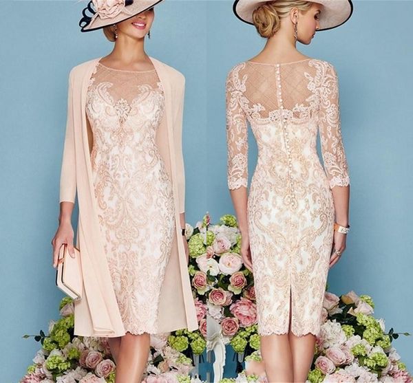 

vintage bateau sheath lace mother of the bride dresses plus size formal 3/4 sleeve knee length sheer neck applique mother prom dresses, Black;red