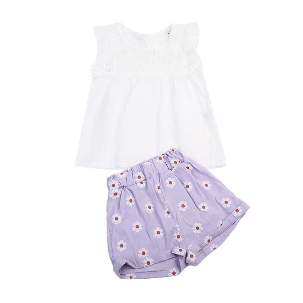 

2018 toddler kids baby girls outfit lace shirt white +floral pants shorts 2pcs summer set 2-7y