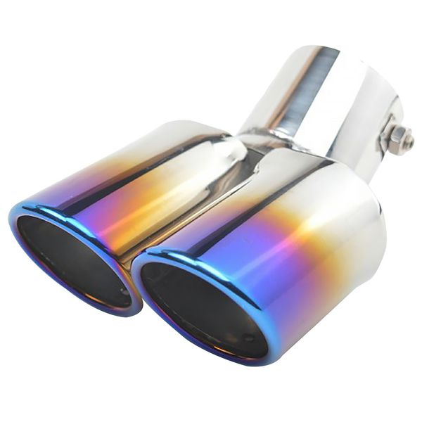 

1 to 2 stainless steel chrome trim replacement car blue rear tail universal dual exhaust pipe muffler tip tailpipe throat