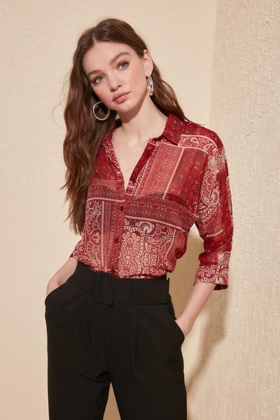 

trendyol purple floral draped shirt twoss20go0297, White