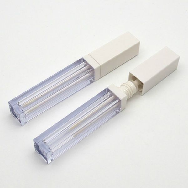 

wholesale plastic cosmetics makeup packaging 4ml white square clear lip gloss tubes empty tube bottle lipblam lipstick lipgloss bottles cont