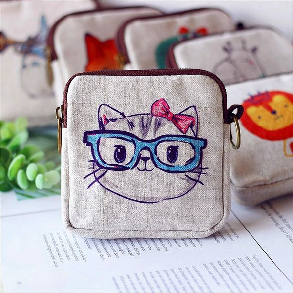 

2019 cartoon cotton linen key ring printing cotton and linen key ring purse multi-function coin bag coin bag