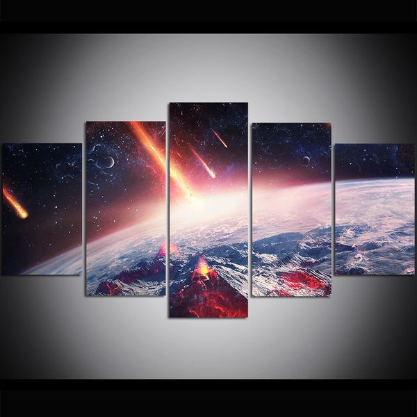 

5 piece large size canvas wall art space mars planet falling earth oil painting wall art pictures for living room paintings wall decor
