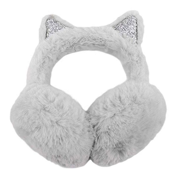 

women cartoon cat ears design windproof warm adjustable earmuffs, Blue;gray