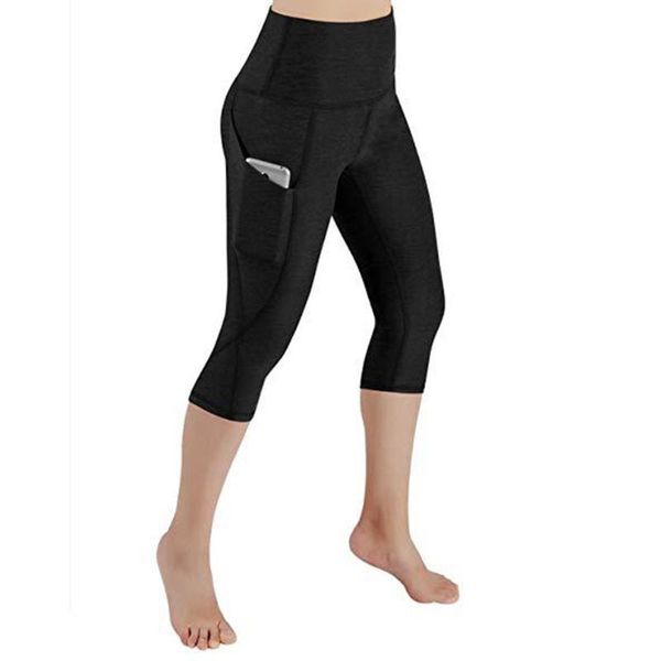 

european and american spring new women's solid color high waist side pocket yoga sports fitness cropped pants return, White;red